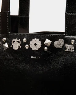 Easy Bally Tote Bag In Black Leather with Studs