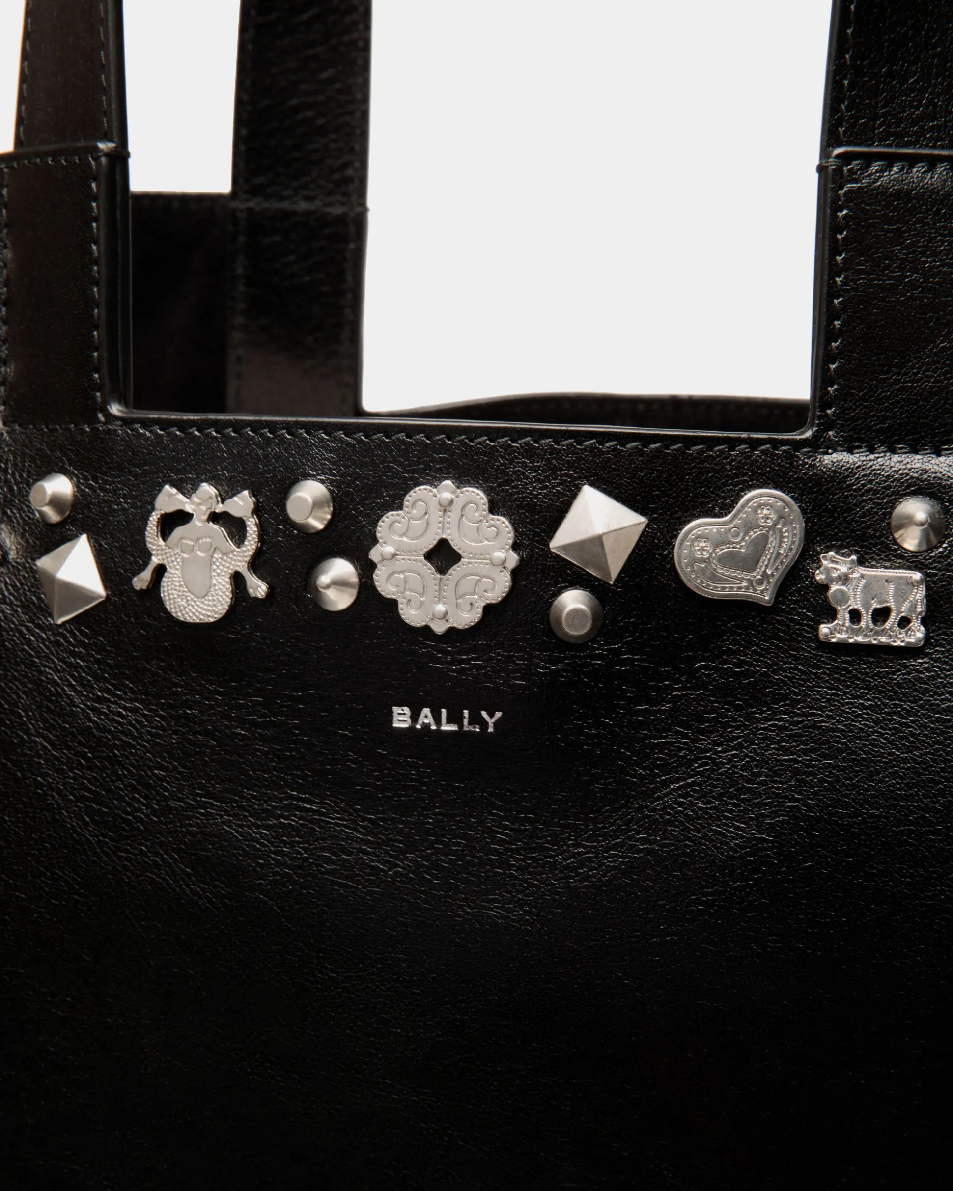 Easy Bally Tote Bag In Black Leather with Studs