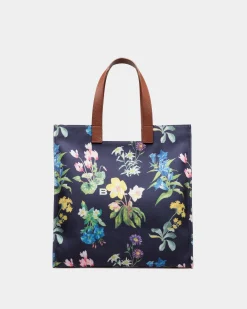 Easy Bally Tote Bag In Mountain Flower Print Canvas And Leather