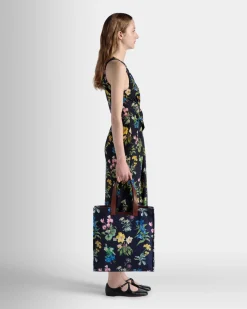 Easy Bally Tote Bag In Mountain Flower Print Canvas And Leather