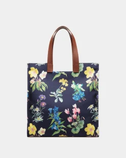 Easy Bally Tote Bag In Mountain Flower Print Canvas And Leather