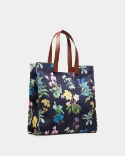 Easy Bally Tote Bag In Mountain Flower Print Canvas And Leather