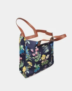 Easy Bally Tote Bag In Mountain Flower Print Canvas And Leather