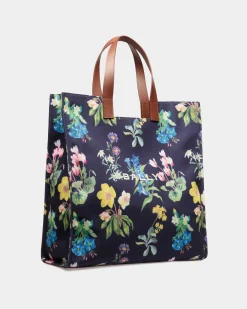 Easy Bally Tote Bag In Mountain Flower Print Canvas And Leather