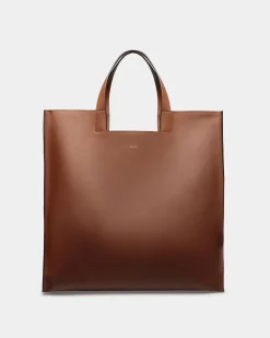 Easy Bally Tote In Brown Leather