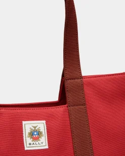 Easy Bally Tote In Candy Red Cotton Canvas