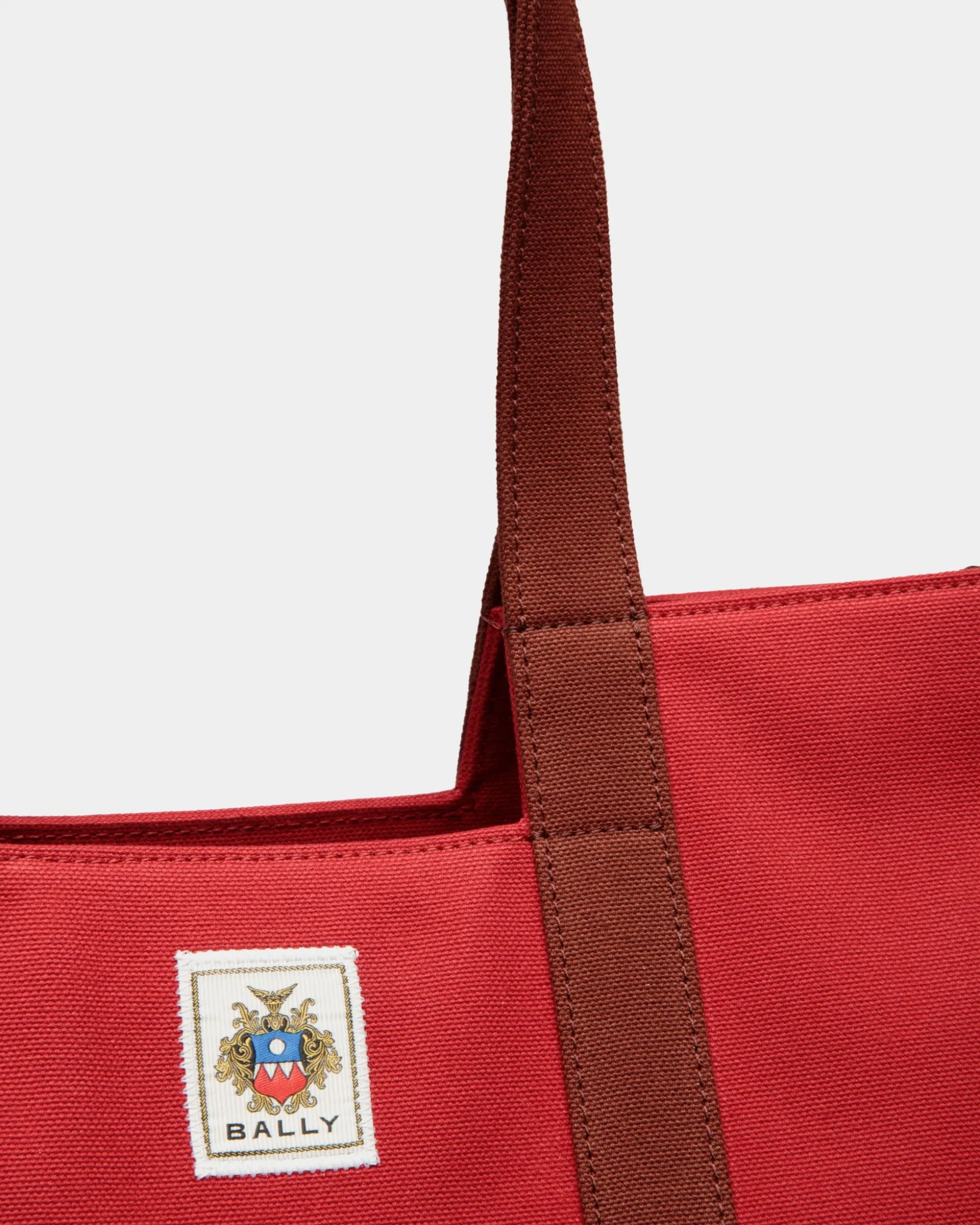Easy Bally Tote In Candy Red Cotton Canvas
