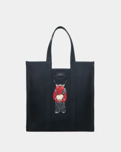 Easy Bally Tote In Navy Blue Cotton Canvas