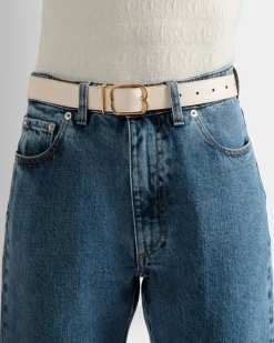 Emblem Belt In Bone Leather