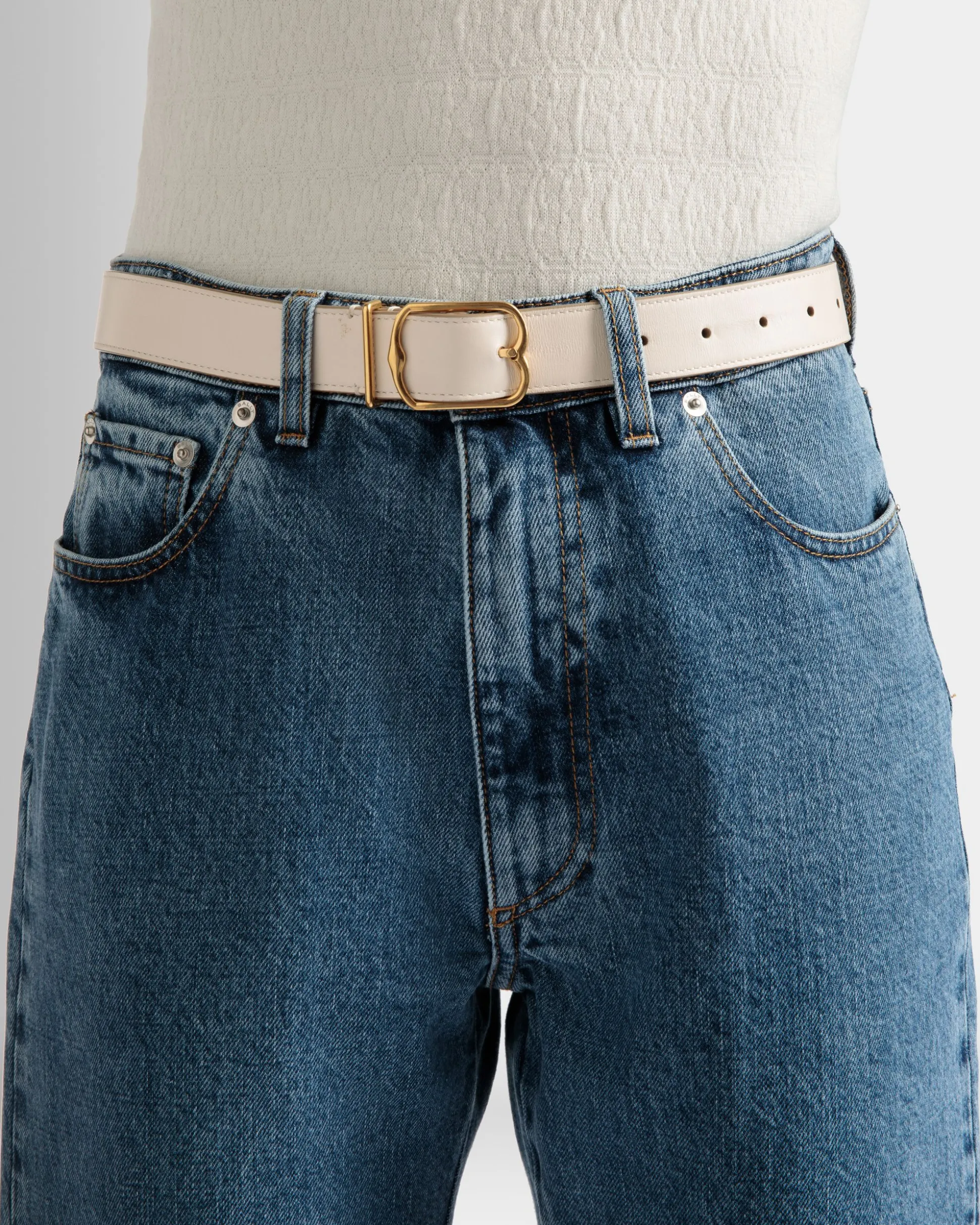 Emblem Belt In Bone Leather