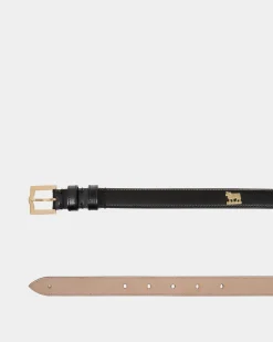 Emblem 105 cm Belt in Black Brushed Leather