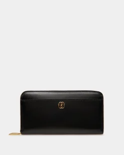 Emblem Long Wallet in Black Leather