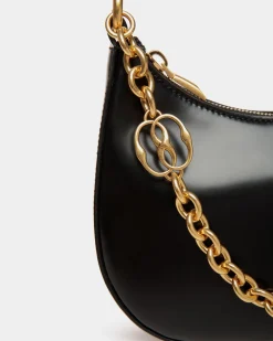Emblem Mini Crossbody Bag in Black Brushed Leather