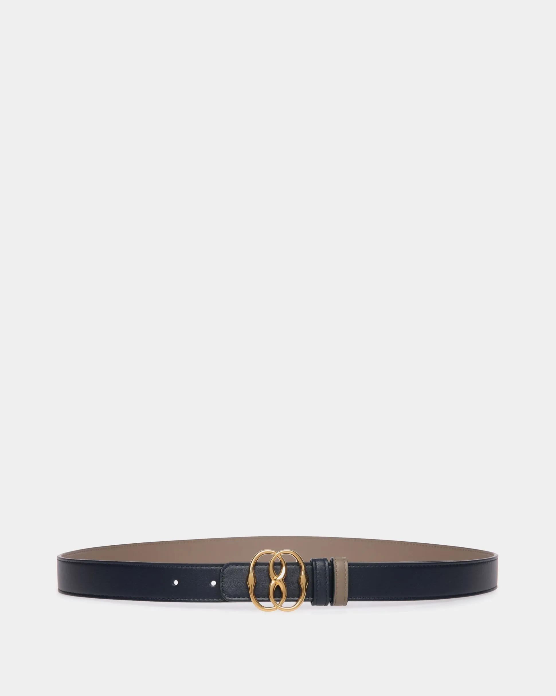 Emblem 25mm Reversible Belt in Navy Blue And Taupe Leather
