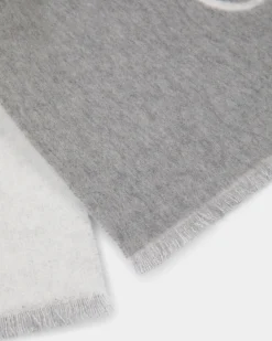Emblem Scarf In Grey And White Wool
