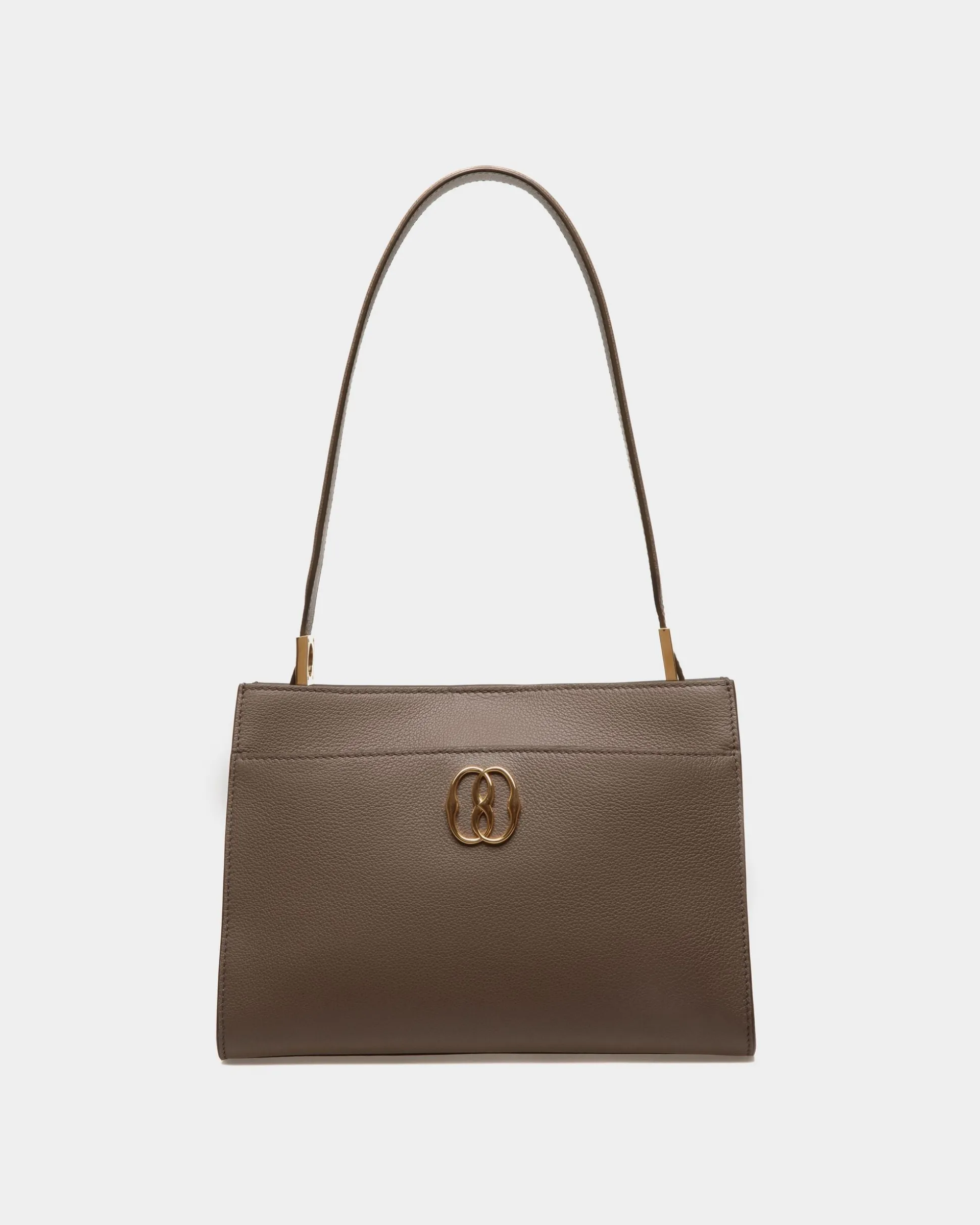 Emblem Shoulder Bag in Beige Grained Leather