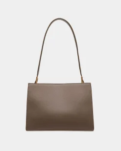 Emblem Shoulder Bag in Beige Grained Leather