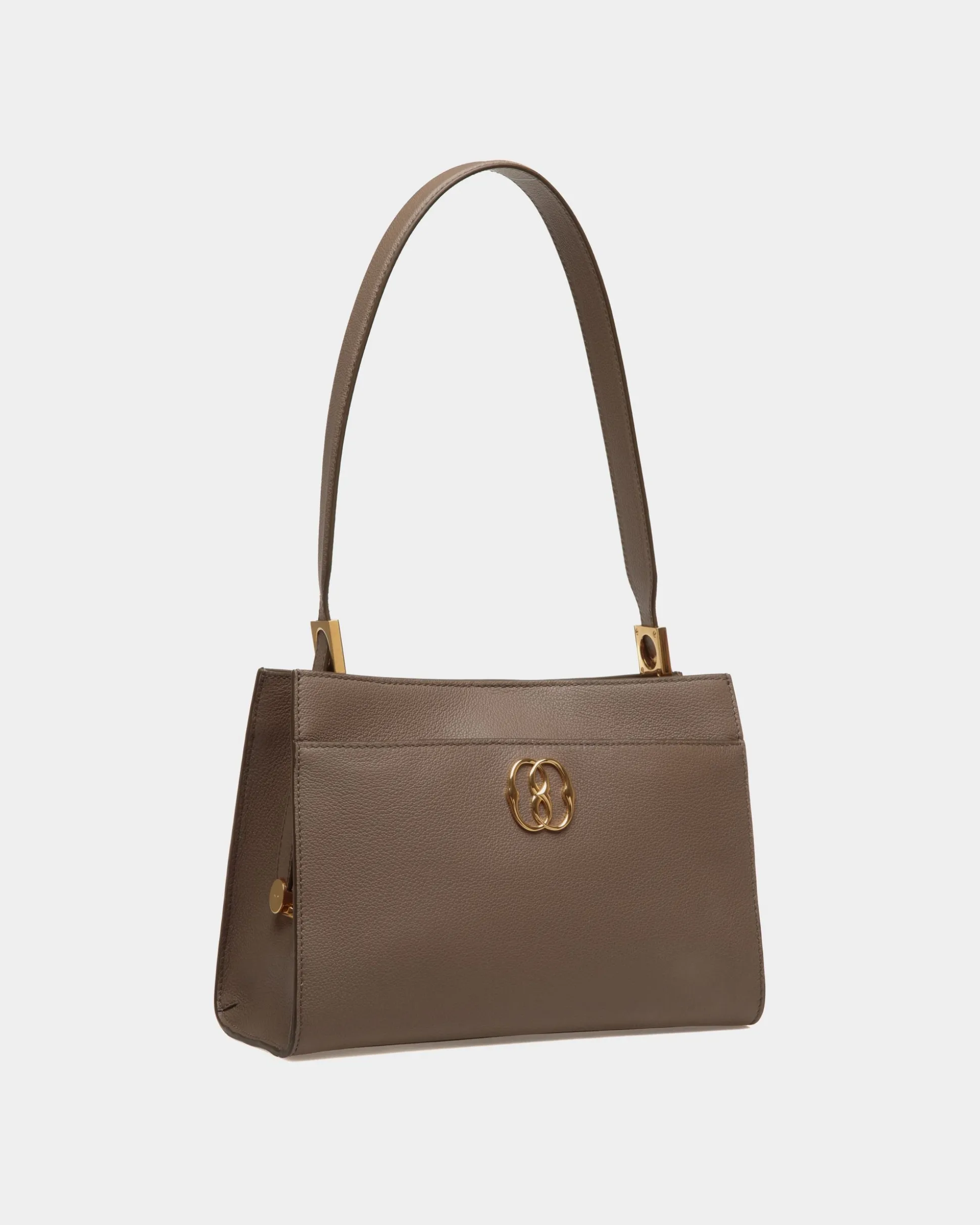 Emblem Shoulder Bag in Beige Grained Leather