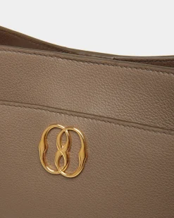 Emblem Shoulder Bag in Beige Grained Leather
