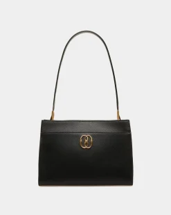 Emblem Shoulder Bag In Black Grained Leather