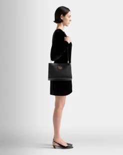 Emblem Shoulder Bag In Black Grained Leather