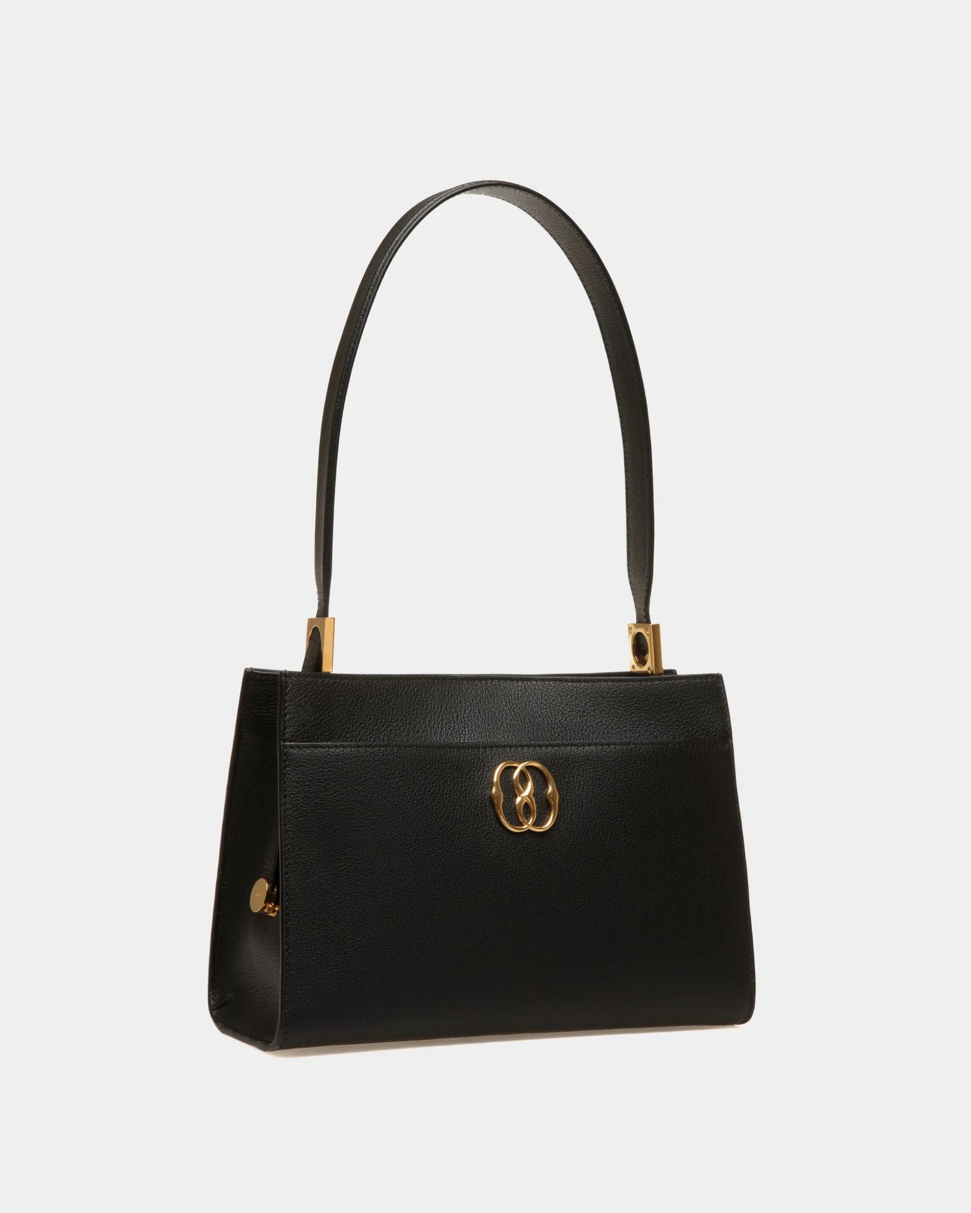 Emblem Shoulder Bag In Black Grained Leather