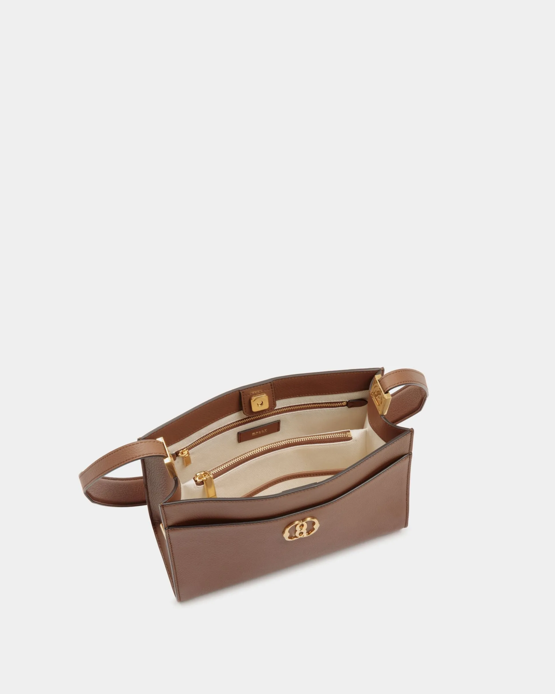 Emblem Shoulder Bag in Brown Grained Leather