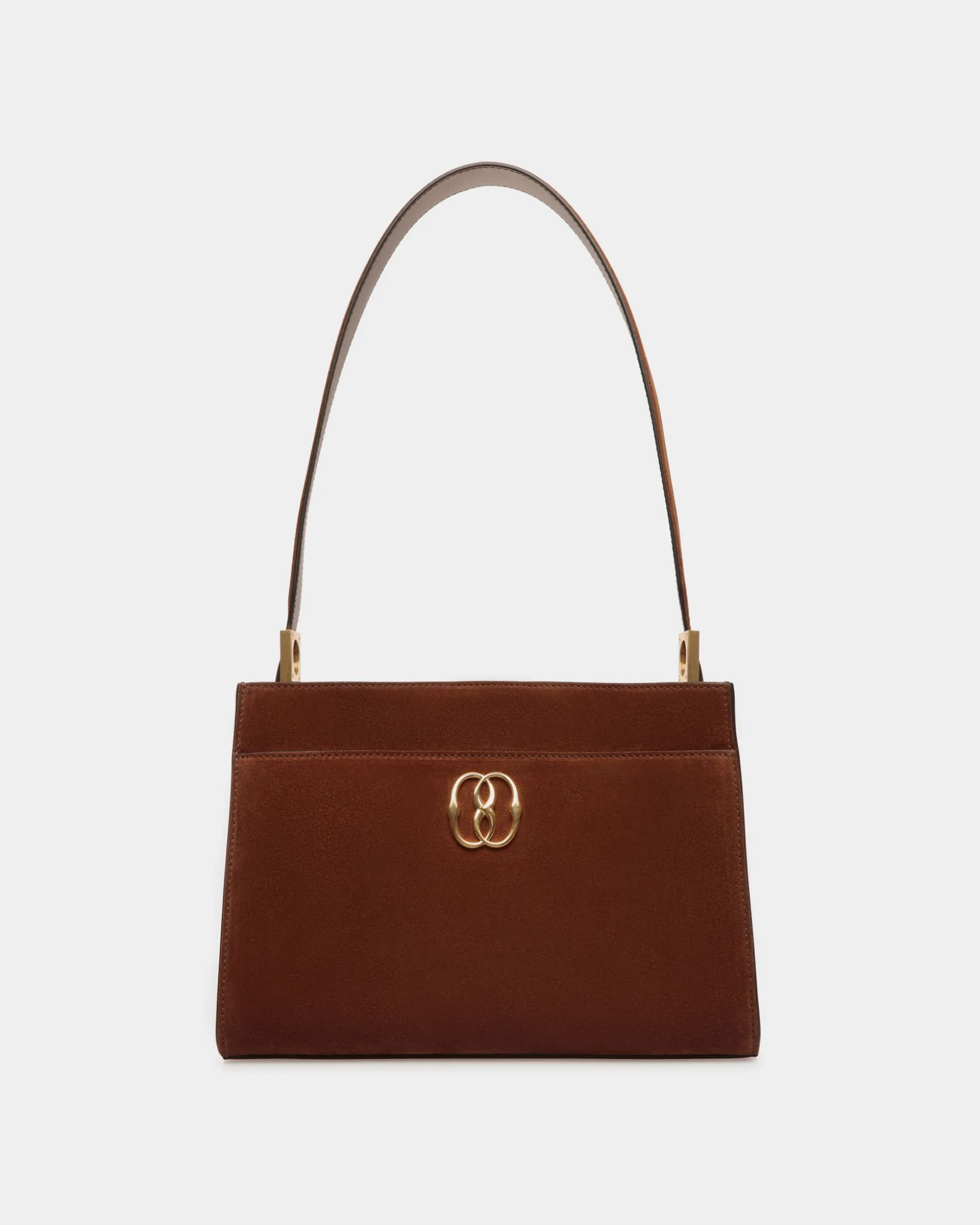 Emblem Shoulder Bag in Brown Suede