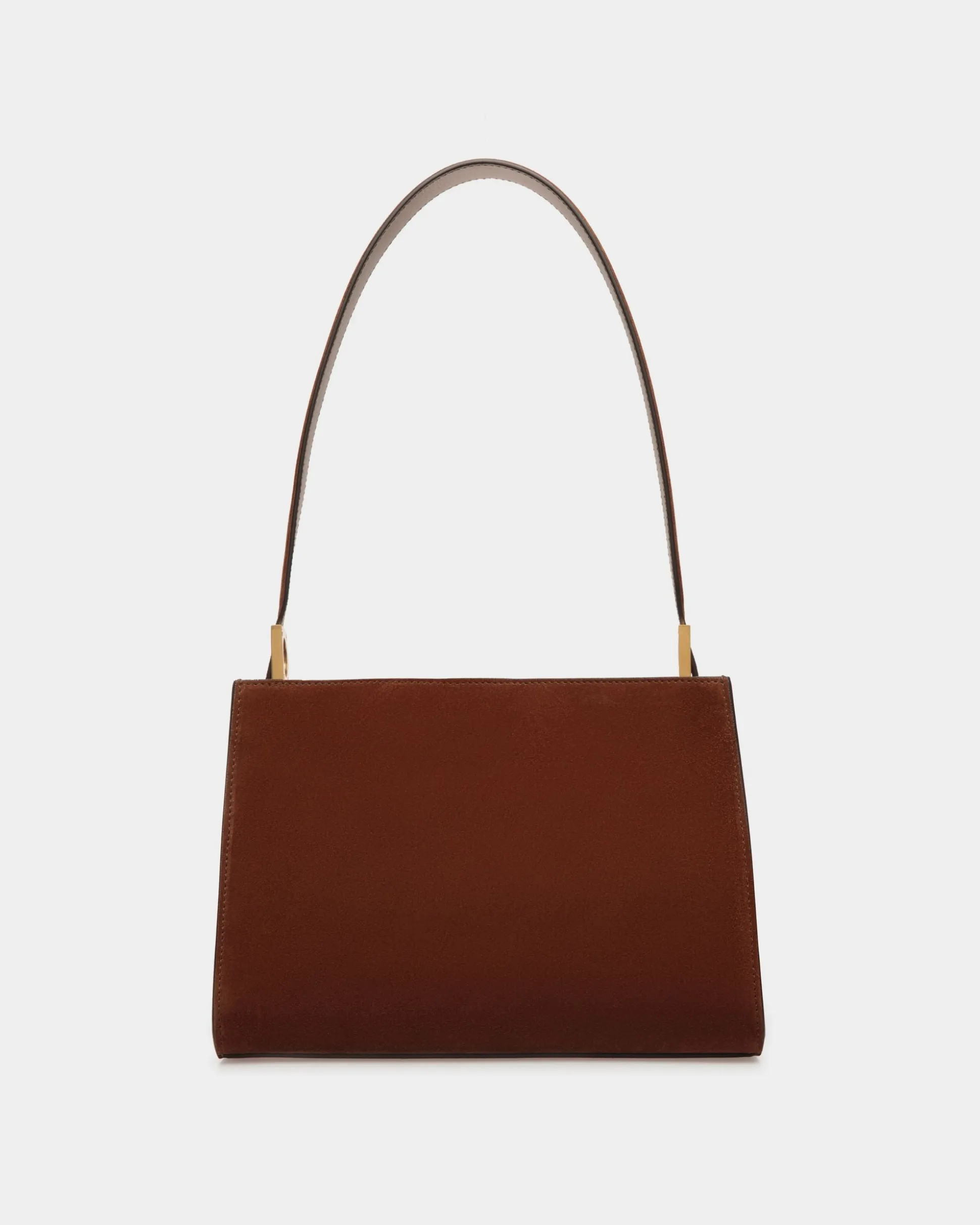 Emblem Shoulder Bag in Brown Suede