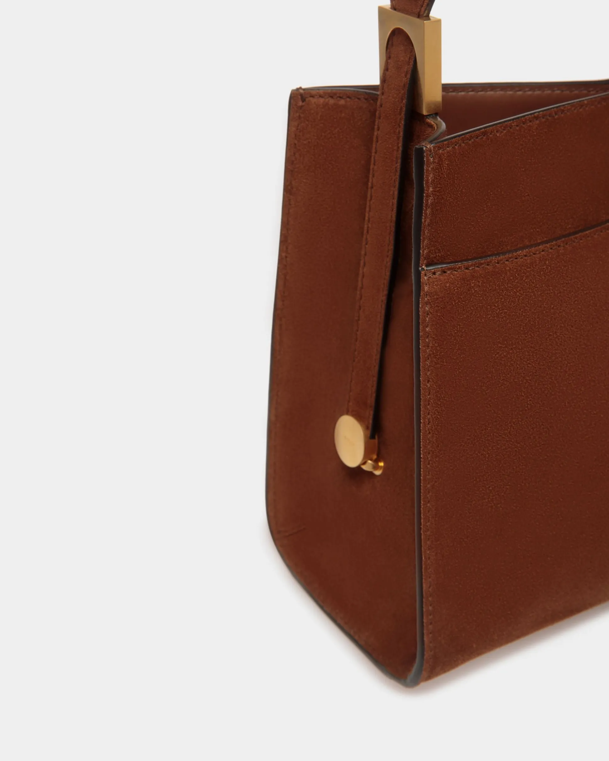 Emblem Shoulder Bag in Brown Suede