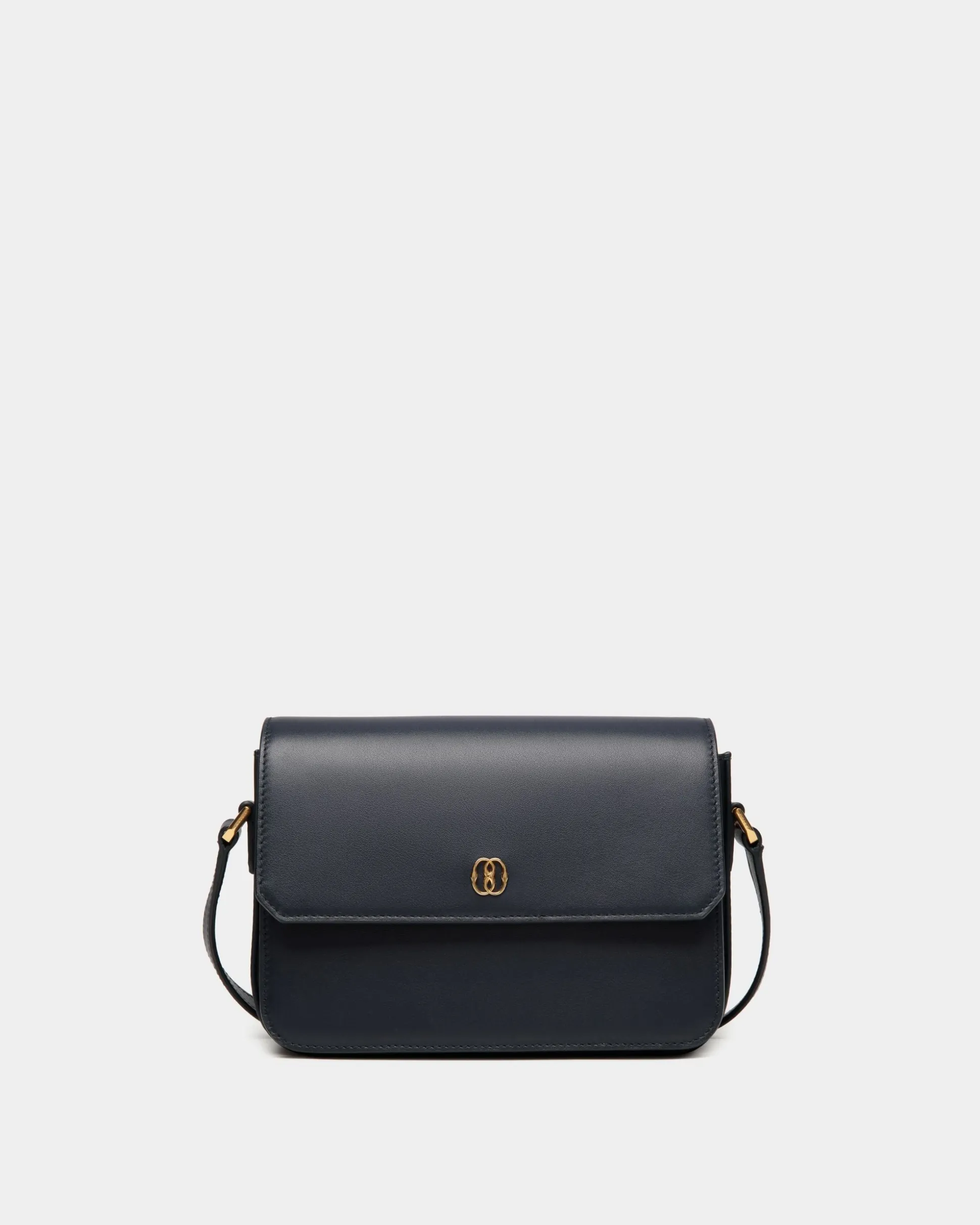 Emblem Small Crossbody Bag in Navy Blue Leather