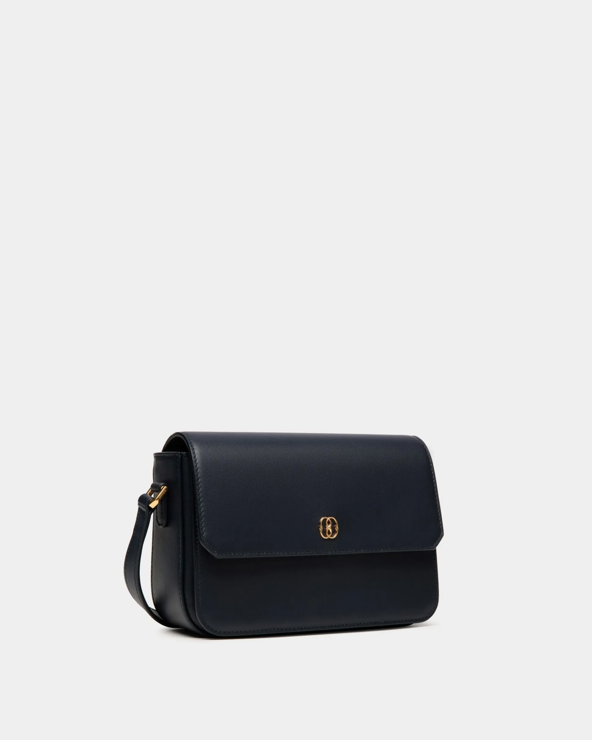 Emblem Small Crossbody Bag in Navy Blue Leather