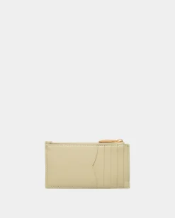 Emblem Zipped Card Holder In Light Green Leather