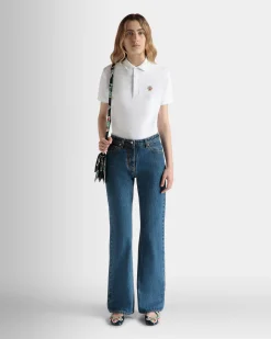 Flared Denim Pants in Medium Blue Cotton
