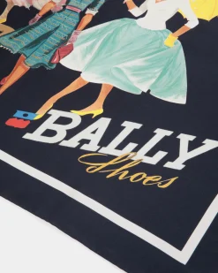 Foulard With Bally Ladies Print In Navy Blue Silk