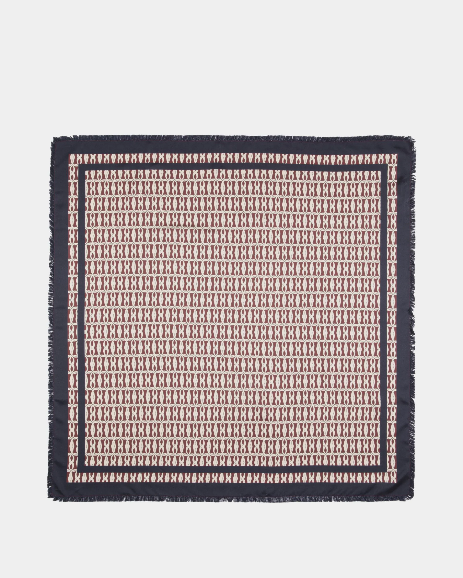 Foulard With Emblem Print In Navy Blue Silk