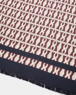 Foulard With Emblem Print In Navy Blue Silk