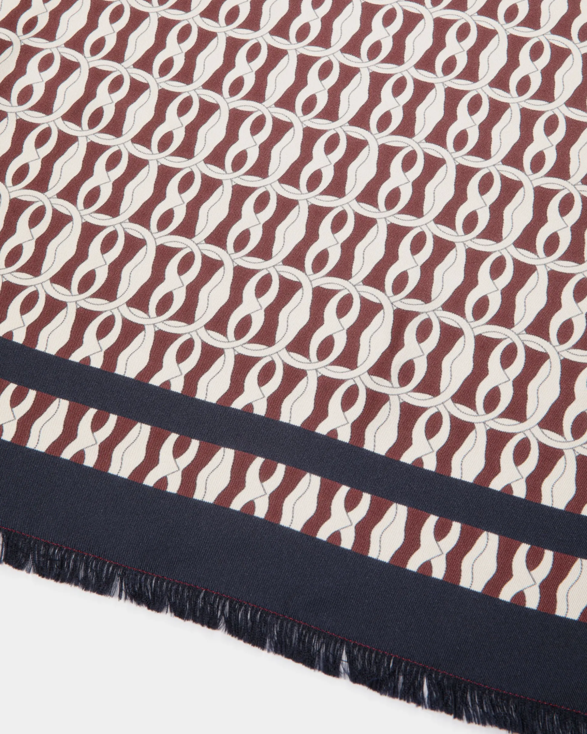 Foulard With Emblem Print In Navy Blue Silk