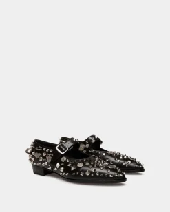 Glendale Mary-Jane In Black Leather with Studs