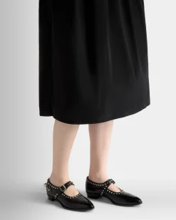 Glendale Mary-Jane in Black Leather with Studs