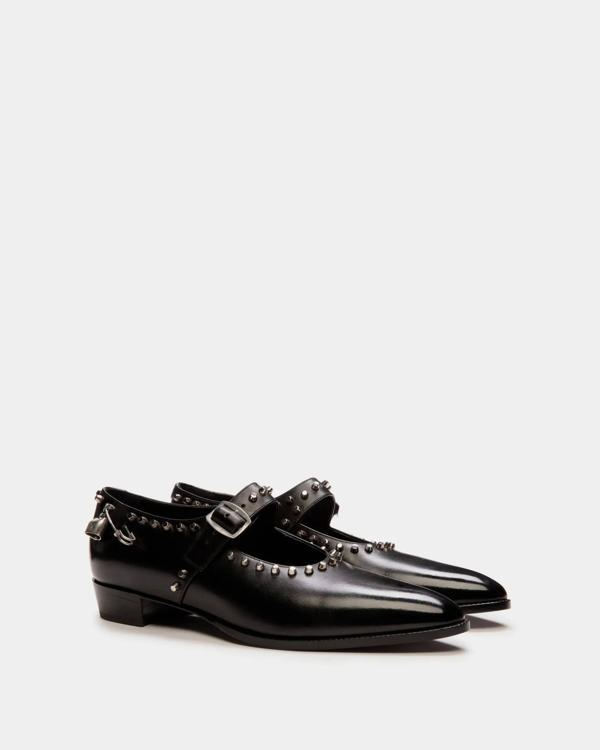 Glendale Mary-Jane in Black Leather with Studs