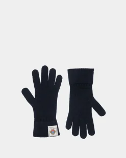 Gloves With Bally Crest Logo In Navy Blue Wool