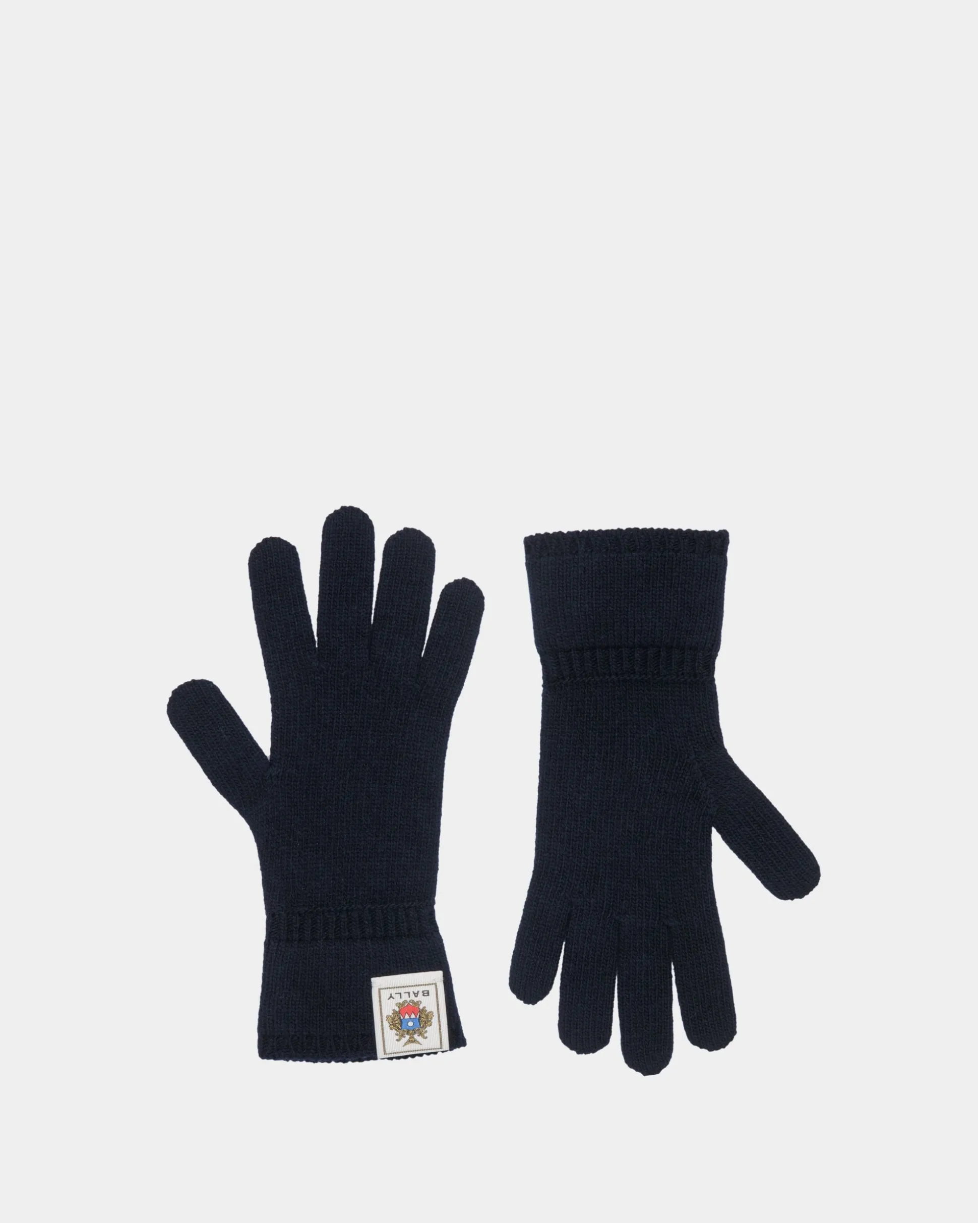 Gloves With Bally Crest Logo In Navy Blue Wool