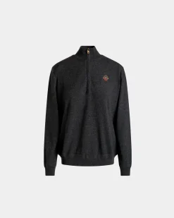 Half Zip Sweater In Dark Grey Wool And Cashmere