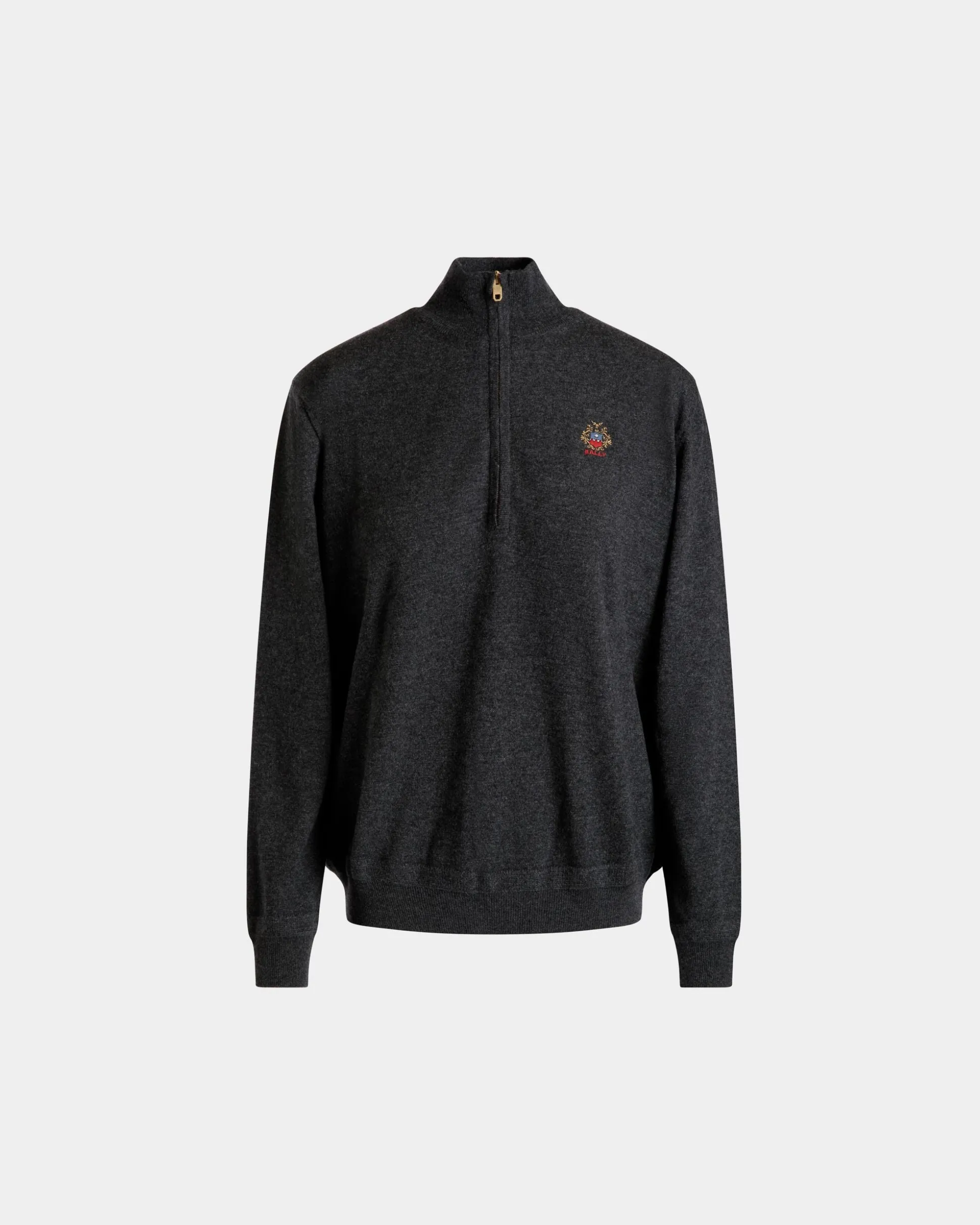 Half Zip Sweater In Dark Grey Wool And Cashmere