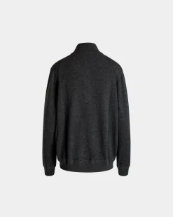 Half Zip Sweater In Dark Grey Wool And Cashmere