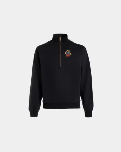 Half Zip Sweatshirt With a Bally Crest Logo In Navy Blue Cotton