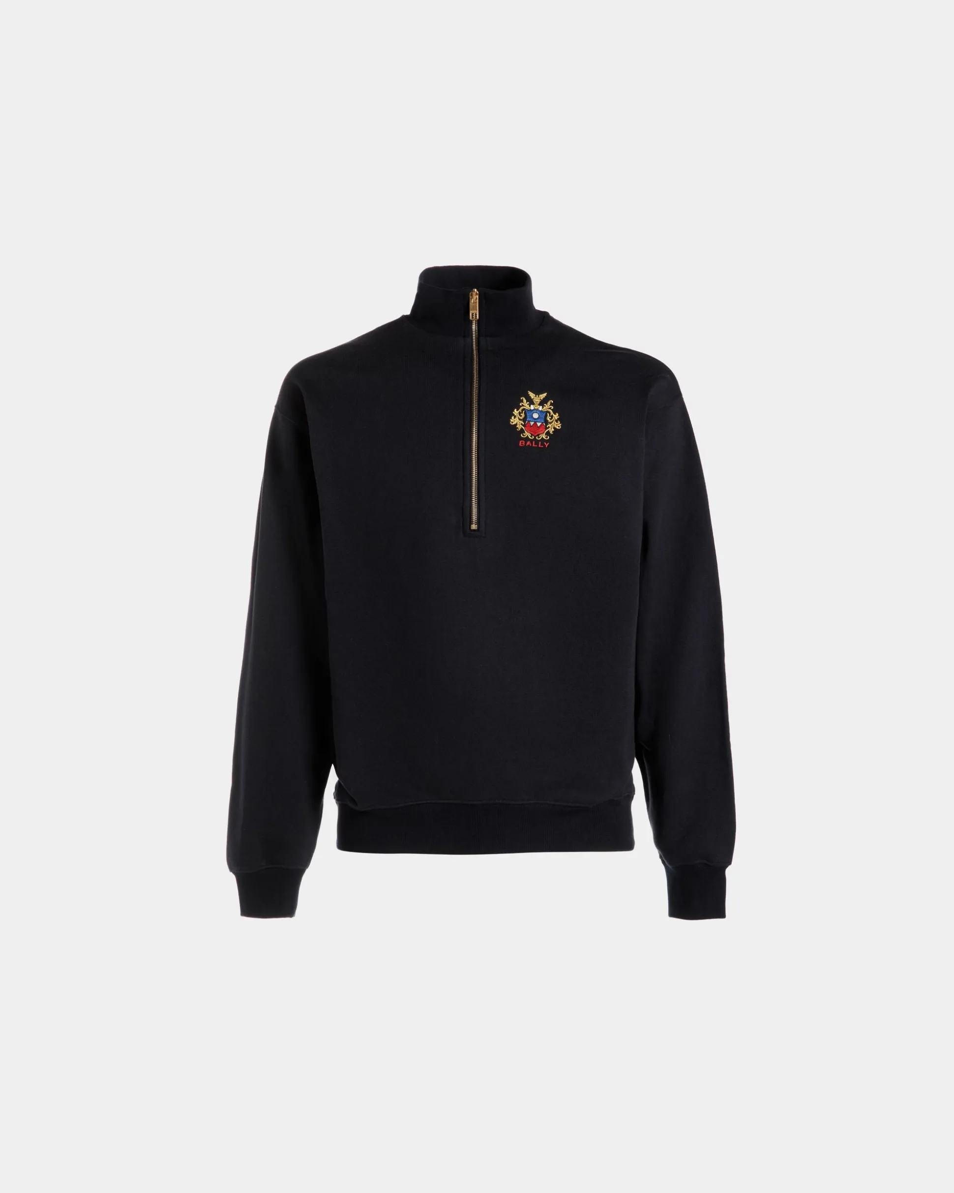 Half Zip Sweatshirt With a Bally Crest Logo In Navy Blue Cotton