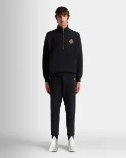 Half Zip Sweatshirt With a Bally Crest Logo In Navy Blue Cotton