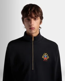 Half Zip Sweatshirt With a Bally Crest Logo In Navy Blue Cotton